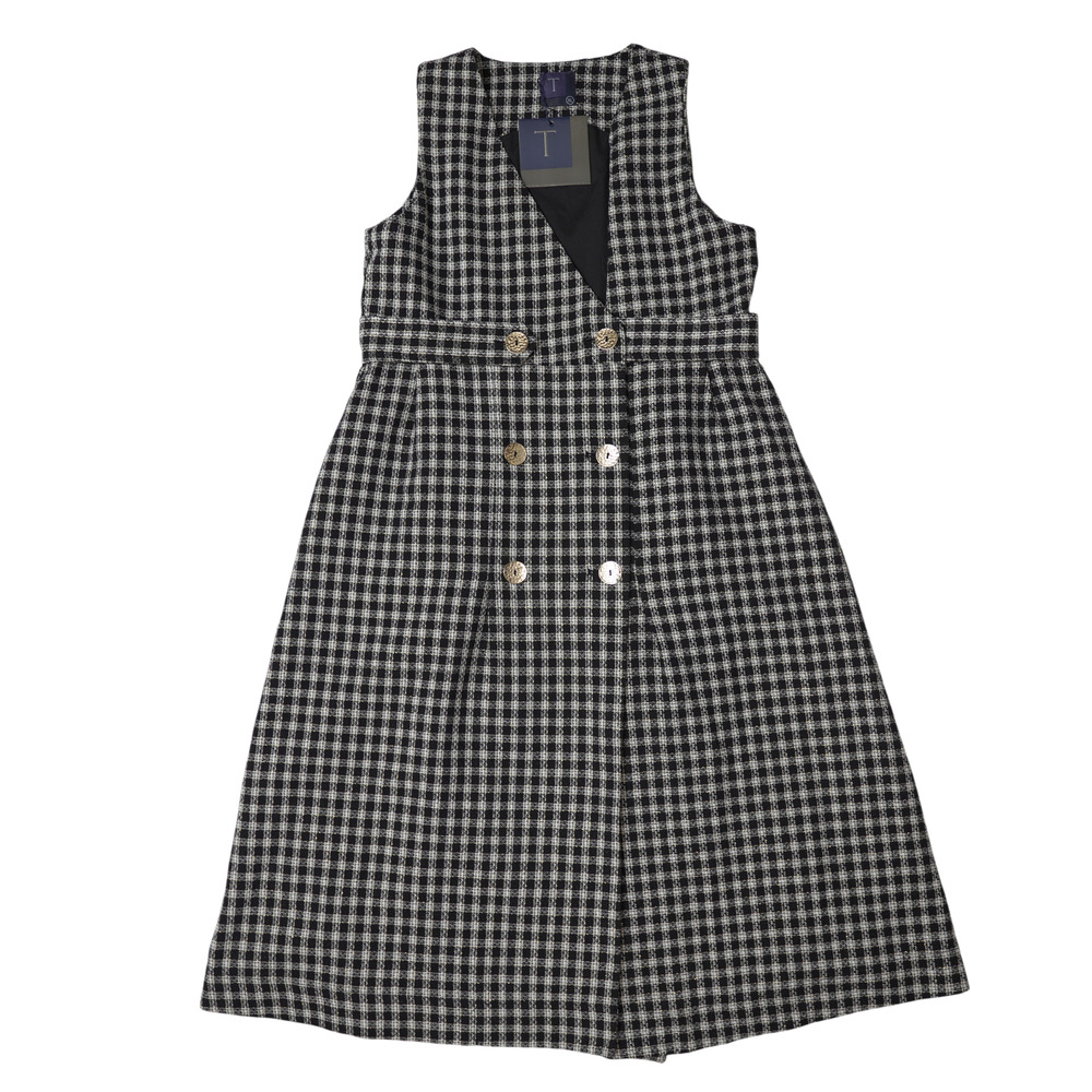 Teen Plaid Blazer Dress Sz XL Open Front Gold Button Double Breasted V-Neck NWT